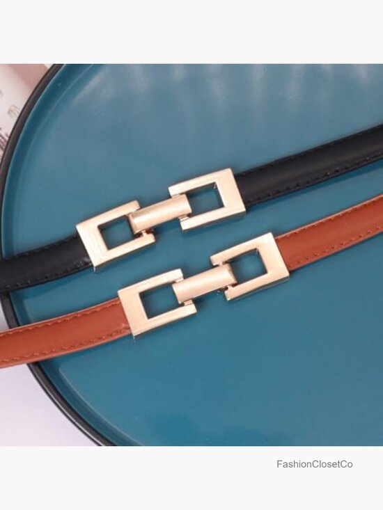 PU Leather Skinny Thin Waist Belt for Dresses with Gold Buckle main image 5